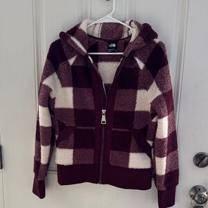 The North Face Burgundy and Cream Checkered Fleece Hoodie